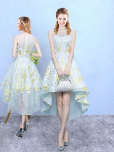 Tulle Sleeveless High Low Quinceanera Court Dresses and Appliques and Pattern