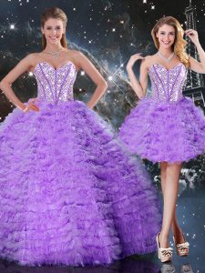 Captivating Lavender Sleeveless Beading and Ruffled Layers Floor Length Sweet 16 Dresses