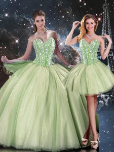 Floor Length Ball Gowns Sleeveless Yellow Green Sweet 16 Dresses Lace Up