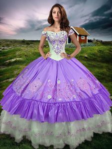 Luxury Lavender Sleeveless Taffeta Lace Up 15 Quinceanera Dress for Military Ball and Sweet 16 and Quinceanera