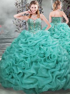 Turquoise Quinceanera Dress Sweetheart Sleeveless Brush Train Lace Up