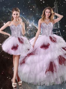 Inexpensive Tulle Sleeveless Floor Length Sweet 16 Dress and Beading and Ruffled Layers and Sequins