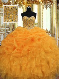 Ball Gowns Quinceanera Gowns Orange Sweetheart Organza Sleeveless Floor Length Lace Up