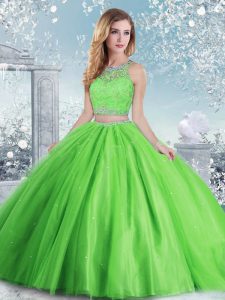 Clasp Handle Scoop Beading and Sequins Quinceanera Dresses Tulle Sleeveless