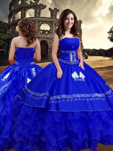 Edgy Sleeveless Zipper Floor Length Embroidery and Ruffled Layers Sweet 16 Quinceanera Dress
