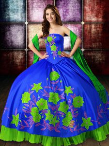 Inexpensive Sleeveless Floor Length Embroidery Lace Up 15 Quinceanera Dress with Multi-color