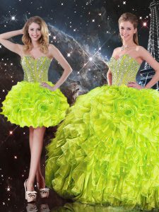 Fantastic Yellow Green Sleeveless Beading and Ruffles Floor Length Ball Gown Prom Dress