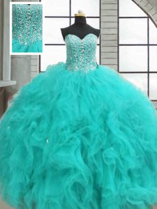Gorgeous Ball Gowns Quinceanera Dress Turquoise Sweetheart Organza Sleeveless Floor Length Lace Up