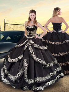 Elegant Floor Length Lace Up Quinceanera Dresses Black for Military Ball and Sweet 16 and Quinceanera with Embroidery and Ruffled Layers