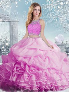 Beauteous Lilac Sweet 16 Dress Military Ball and Sweet 16 and Quinceanera with Beading and Ruffles and Pick Ups Scoop Sleeveless Clasp Handle