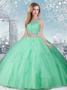 Ideal Apple Green Sleeveless Tulle Clasp Handle Sweet 16 Quinceanera Dress for Military Ball and Sweet 16 and Quinceanera