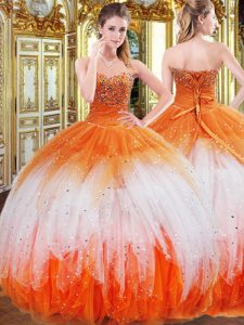Latest Multi-color Ball Gowns Beading and Ruffles Vestidos de Quinceanera Lace Up Organza Sleeveless Floor Length