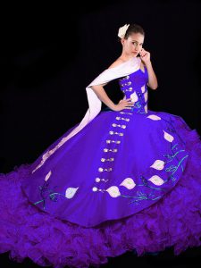 Ball Gowns Sleeveless Purple Quinceanera Gown Brush Train Lace Up