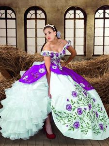 Taffeta Sleeveless Floor Length Quinceanera Gown and Embroidery and Ruffled Layers