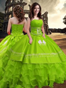 Embroidery and Ruffled Layers Ball Gown Prom Dress Zipper Sleeveless Floor Length