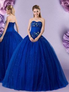 Comfortable Royal Blue Lace Up Quinceanera Dresses Beading and Appliques Sleeveless Floor Length