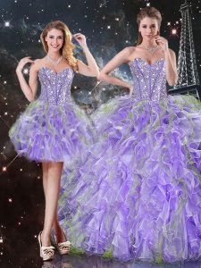 Decent Sweetheart Sleeveless Lace Up Sweet 16 Quinceanera Dress Lavender Organza