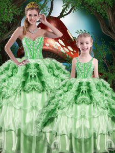 Chic Organza Sweetheart Sleeveless Lace Up Beading and Ruffles and Ruffled Layers Sweet 16 Quinceanera Dress in Green
