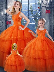 Comfortable Straps Sleeveless Organza Sweet 16 Dresses Ruffled Layers Lace Up