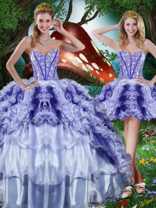 On Sale Multi-color Ball Gowns Beading and Ruffles and Ruffled Layers Vestidos de Quinceanera Lace Up Organza Sleeveless Floor Length