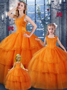 Delicate Orange Lace Up Straps Ruffled Layers 15th Birthday Dress Organza Sleeveless