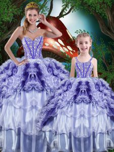 Dynamic Multi-color Ball Gowns Beading and Ruffles and Ruffled Layers Quinceanera Dresses Lace Up Organza Sleeveless Floor Length
