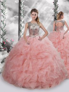 Lovely Baby Pink Sleeveless Beading and Ruffles Floor Length Sweet 16 Dress
