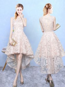 Sleeveless High Low Lace Zipper Quinceanera Dama Dress with Champagne