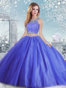 Blue Clasp Handle Sweet 16 Dress Beading and Sequins Sleeveless Floor Length
