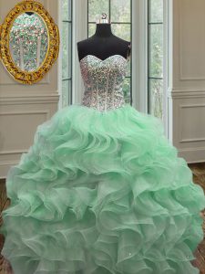 Sleeveless Floor Length Ruffles Lace Up Sweet 16 Dress with Apple Green
