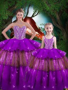 Graceful Floor Length Purple Sweet 16 Quinceanera Dress Sweetheart Sleeveless Lace Up