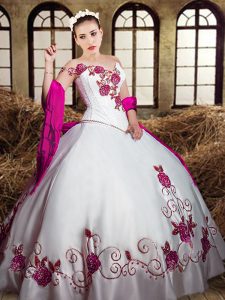 Most Popular Floor Length White 15th Birthday Dress Taffeta Sleeveless Embroidery
