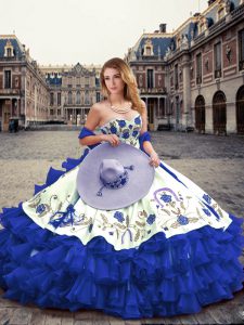 Royal Blue Sleeveless Organza Lace Up Vestidos de Quinceanera for Military Ball and Sweet 16 and Quinceanera