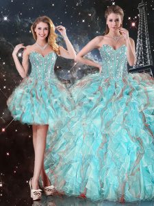 Floor Length Aqua Blue Quince Ball Gowns Sweetheart Sleeveless Lace Up