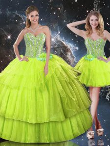 Ball Gowns Sweet 16 Dresses Yellow Green Sweetheart Organza Sleeveless Floor Length Lace Up