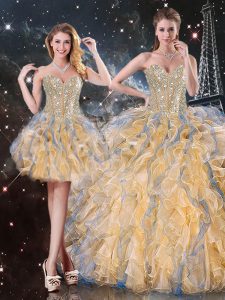 Luxury Floor Length Ball Gowns Sleeveless Gold Vestidos de Quinceanera Lace Up