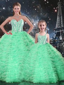 Custom Designed Floor Length Turquoise Quinceanera Dresses Sweetheart Sleeveless Lace Up