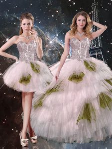 Superior Champagne Sleeveless Beading and Ruffled Layers and Sequins Floor Length Quinceanera Dresses