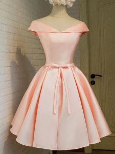 Cap Sleeves Taffeta Knee Length Lace Up Quinceanera Court Dresses in Peach with Belt