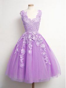 Lovely Sleeveless Lace Up Knee Length Appliques Quinceanera Court Dresses