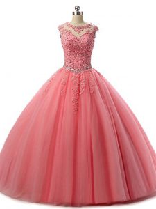 Edgy Floor Length Ball Gowns Sleeveless Watermelon Red 15 Quinceanera Dress Lace Up