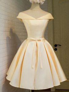 Chic Off The Shoulder Cap Sleeves Lace Up Quinceanera Dama Dress Champagne Taffeta