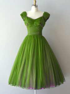 Luxurious Green Cap Sleeves Chiffon Zipper Court Dresses for Sweet 16 for Prom and Party and Military Ball and Sweet 16