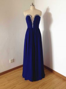 Floor Length Side Zipper Court Dresses for Sweet 16 Royal Blue for Prom and Party and Wedding Party with Beading
