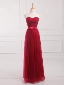 Artistic Wine Red Lace Up Sweetheart Belt Dama Dress Tulle and Lace Sleeveless