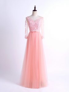 Suitable Pink Half Sleeves Tulle Lace Up Quinceanera Dama Dress for Prom and Party and Wedding Party