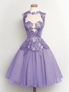 Decent Lace Quinceanera Court of Honor Dress Lilac Lace Up Sleeveless Knee Length