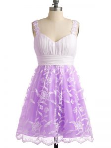 Lilac Straps Lace Up Lace Court Dresses for Sweet 16 Sleeveless