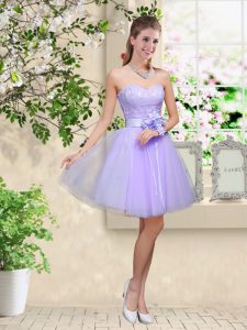 Dramatic Lilac Sleeveless Tulle Lace Up Damas Dress for Prom and Party