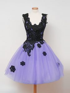 Lavender Ball Gowns Straps Sleeveless Tulle Knee Length Zipper Lace Quinceanera Court of Honor Dress